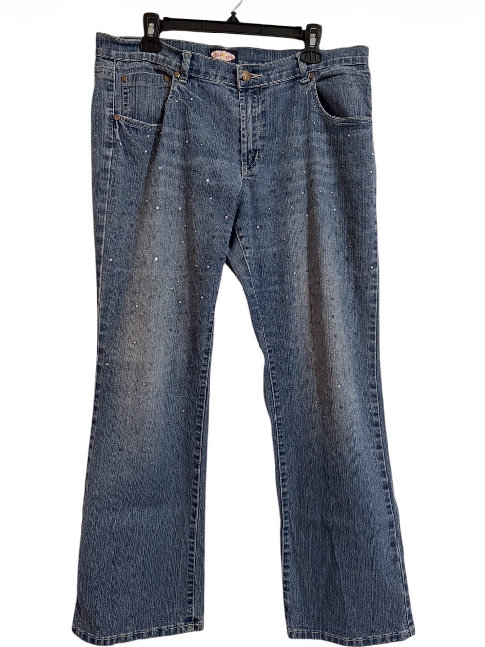 Blue Rhinestone Flare Jeans - Women's Wide Leg